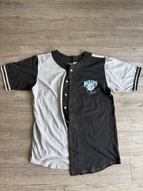Vintage 1995 blue jay  Two-Tone Button Baseball Tee - Black & Gray